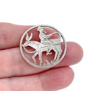 Vintage Sterling Silver 925 Donkey Rider Brooch Pendant